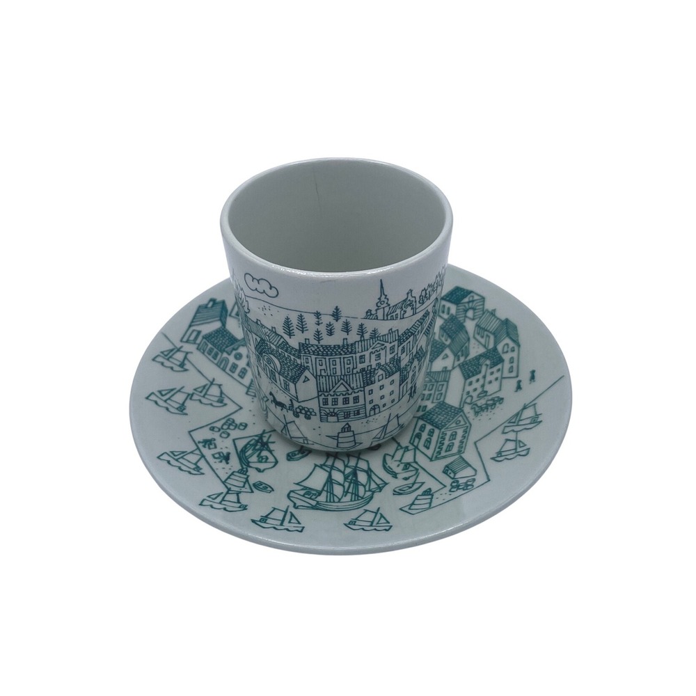 Vintage Nymolle Denmark Art Faience Hoyrup Demitasse Cup Saucer Green 4006 Set